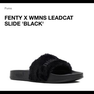 Fenty Puma Leadcat Black Fur Slides designed by Rihanna Fenty. Size 5.5